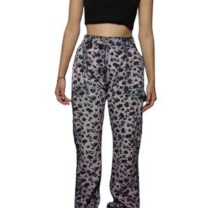 NWT Versace Women's Washed Pink Purple Flower Print Denim Cargo Pants Sz 26